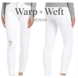 WARP+WEFT JFK New York City Skinny Jeans Women's White Distressed Sz 32x29